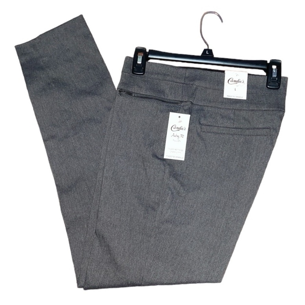 Candie's Audrey Fit Pull On Heather Grey Pants with Faux Zipper Pocket Size L
